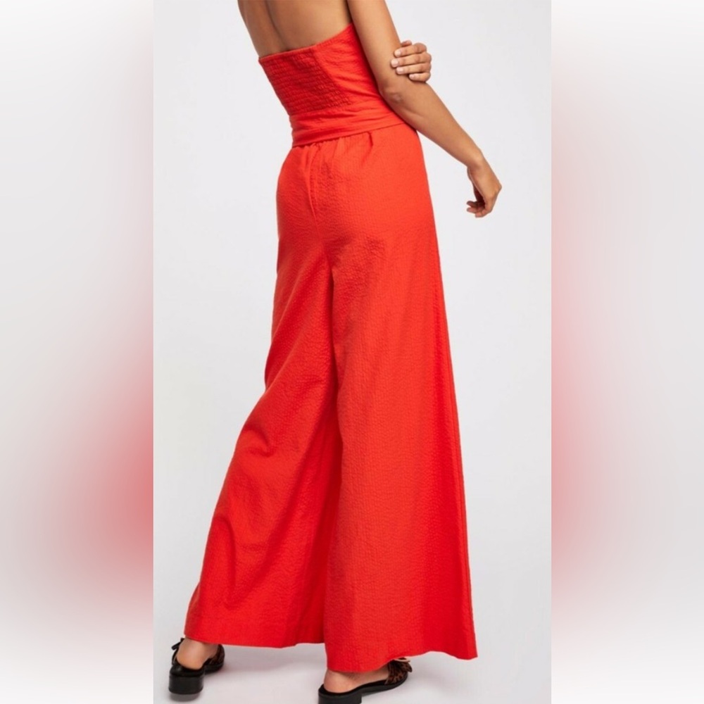 Free people red easy street cotton wide leg strapless jumpsuit - Picture 2 of 8